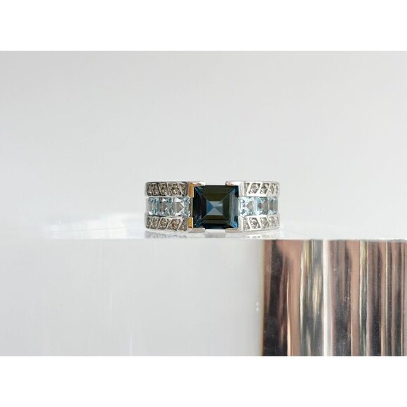 London Blue Topaz Princess Cut 925 Sterling Silver Vintage Ring - sz 7 - Picture 3 of 12